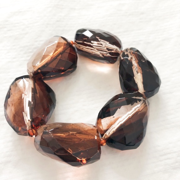 Wine Brown Multi Faceted Gemstone Chunky Stretch Bracelet - Picture 2 of 8